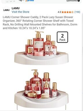 Corner Lazy Susan Shower Caddy - White (2 Pack)